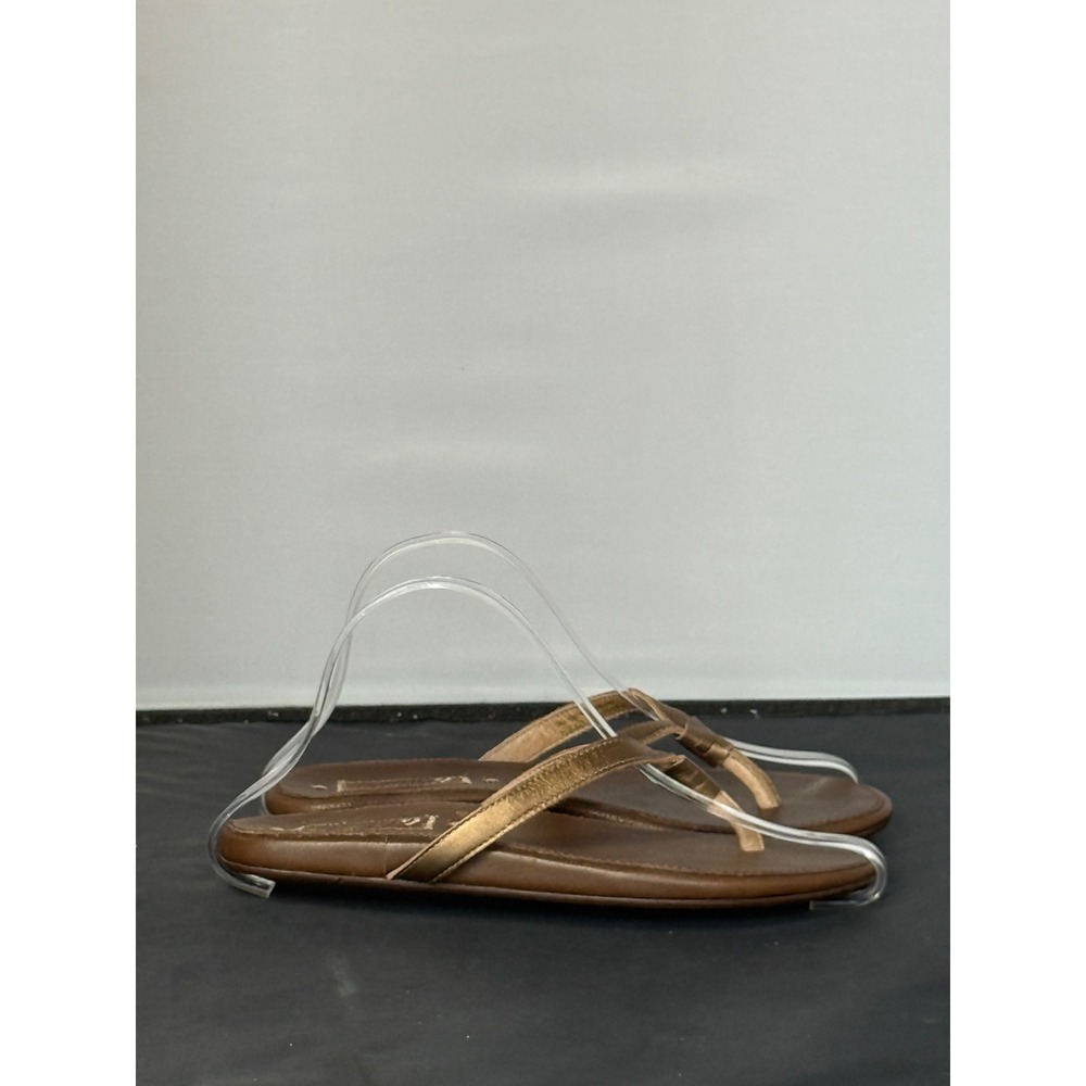 OluKai Hulali Womens Metallic Gold Leather Thong Sandals Flip Flops Size 9